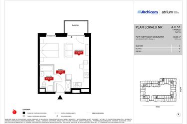 Rzut - Mieszkanie na sprzedaż 1 pokój o powierzchni 33,35 m² - numer A6 51 w Atrium - Nowy Szczepin