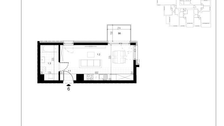 Rzut - Mieszkanie na sprzedaż 1 pokój o powierzchni 28,09 m² - numer M6 w Trybuny Ludów 3
