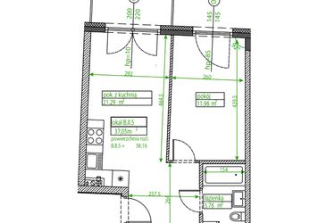 Rzut - Mieszkanie na sprzedaż 1 pokój o powierzchni 36,97 m² - numer B.II.5 w Osiedle Opolska