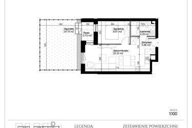 Rzut - Mieszkanie na sprzedaż 2 pokoje o powierzchni 37,41 m² - numer C.21 w Narcyzowe Wzgórza II