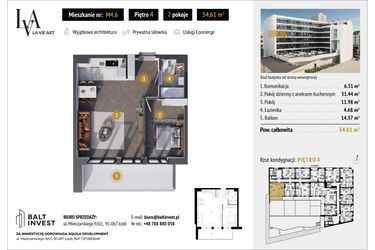 Rzut - Mieszkanie na sprzedaż 2 pokoje o powierzchni 54,61 m² - numer M4.6 w La Vie Art