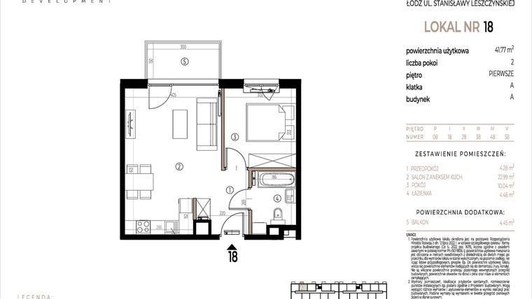Rzut - Mieszkanie na sprzedaż 2 pokoje o powierzchni 41,77 m² - numer A018 w Ustronna