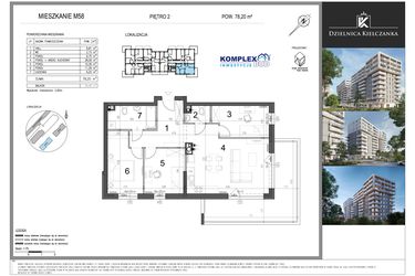 Rzut - Mieszkanie na sprzedaż 4 pokoje o powierzchni 78,2 m² - numer 58 w Dzielnica Kielczanka etap II