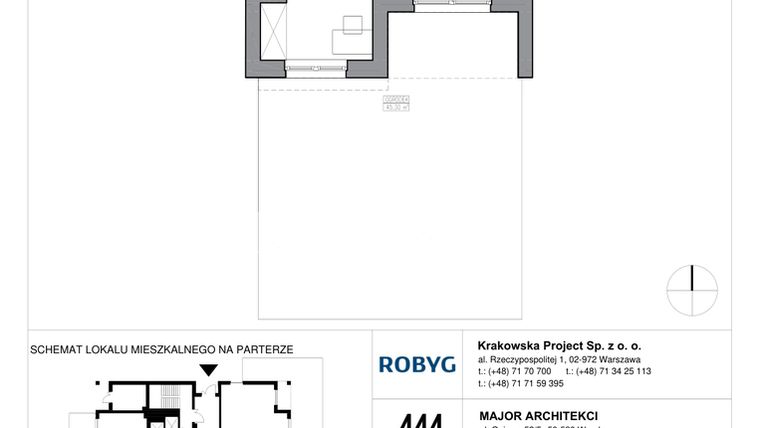 Rzut - Mieszkanie na sprzedaż 1 pokój o powierzchni 30,45 m² - numer KR6/B/0/4 w Apartamenty Krakowska etap VI