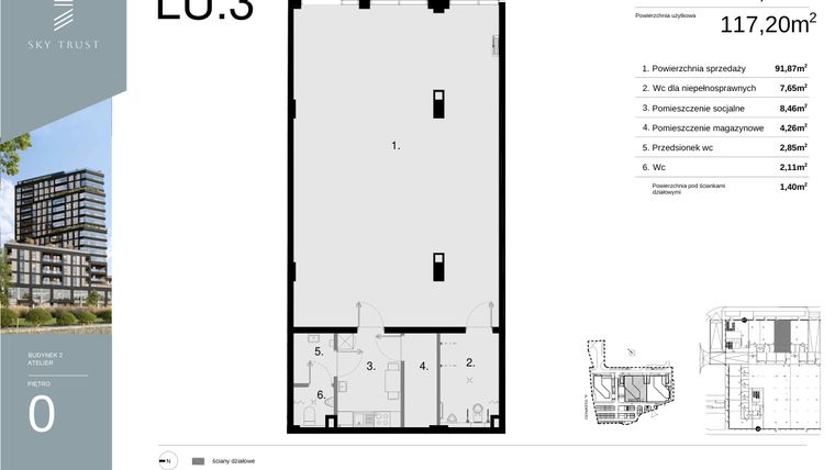 Rzut - Lokal użytkowy na sprzedaż 1 pokój o powierzchni 118,6 m² - numer LU3 w Sky Trust etap II