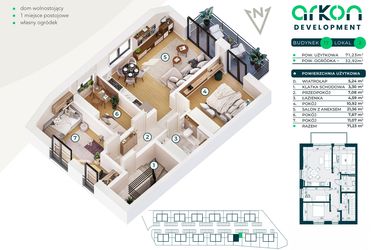 Rzut - Mieszkanie na sprzedaż 4 pokoje o powierzchni 67,08 m² - numer 17/2 w Nova Jurajska