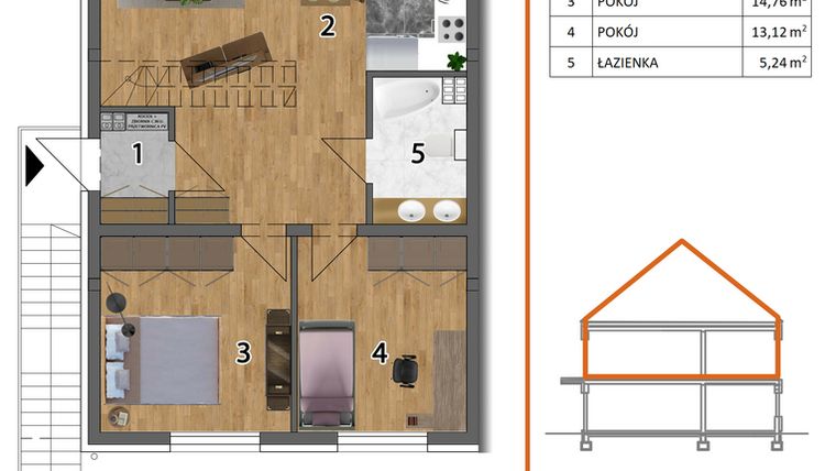 Rzut - Mieszkanie na sprzedaż 4 pokoje o powierzchni 128,01 m² - numer 7LG w Osiedle Przyjazne etap V