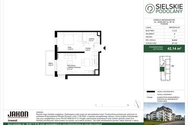 Rzut - Mieszkanie na sprzedaż 2 pokoje o powierzchni 42,14 m² - numer D.A14 w Sielskie Podolany II