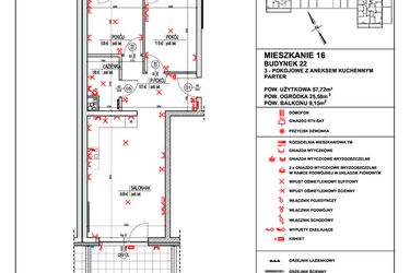 Rzut - Mieszkanie na sprzedaż 3 pokoje o powierzchni 57,72 m² - numer 16 w Osiedle 4 Pory Roku - Etap VIII