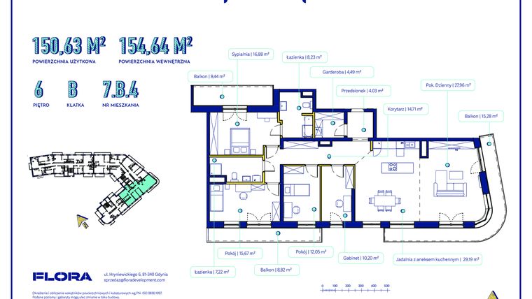 Rzut - Mieszkanie na sprzedaż 2 pokoje o powierzchni 55,68 m² - numer 7B4 w Piotra 4
