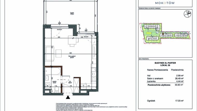 Rzut - Mieszkanie na sprzedaż 1 pokój o powierzchni 33,92 m² - numer 38 w Aura Mokotów II