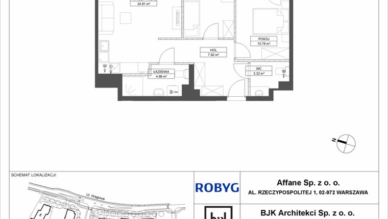 Rzut - Mieszkanie na sprzedaż 3 pokoje o powierzchni 62,17 m² - numer A.7M05 w WENDY