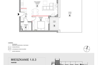 Rzut - Mieszkanie na sprzedaż 2 pokoje o powierzchni 49,33 m² - numer 1.0.3 w Zakątek Harmonia III