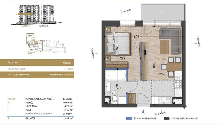 Rzut - Mieszkanie na sprzedaż 2 pokoje o powierzchni 35,03 m² - numer 29 w Osiedle Dakar Karolina