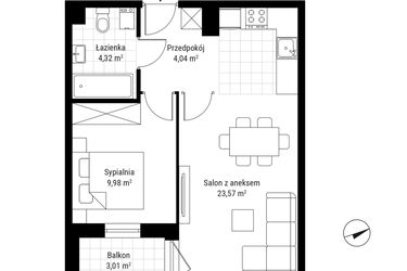 Rzut - Mieszkanie na sprzedaż 2 pokoje o powierzchni 41,91 m² - numer B.17 w Nowa Namiarkowa