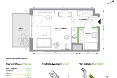 Rzut - Mieszkanie na sprzedaż 1 pokój o powierzchni 27,99 m² - numer AB0106/4 w M Bemowo