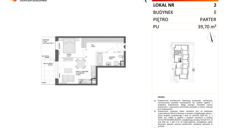 Rzut - Mieszkanie na sprzedaż 2 pokoje o powierzchni 39,7 m² - numer E.2 w Osiedle Synteza etap IV