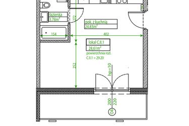 Rzut - Mieszkanie na sprzedaż 1 pokój o powierzchni 28,56 m² - numer C.II.1 w Osiedle Opolska