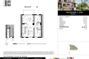 Rzut - Mieszkanie na sprzedaż 4 pokoje o powierzchni 82,6 m² - numer 1.35B w Osiedle Bo
