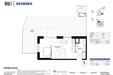 Rzut - Mieszkanie na sprzedaż 1 pokój o powierzchni 30,73 m² - numer CC0001 w NU3 Warszawa Wola