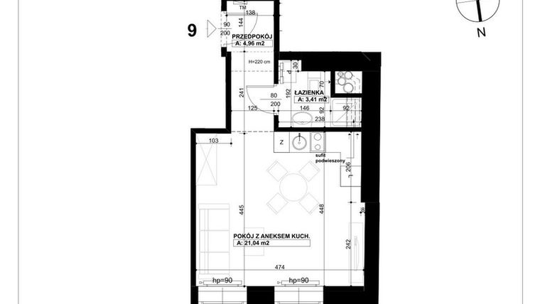 Rzut - Mieszkanie na sprzedaż 1 pokój o powierzchni 29,41 m² - numer 9 w Święty Marcin 65