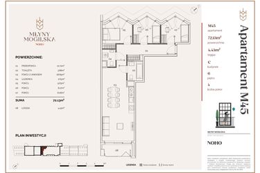 Rzut - Mieszkanie na sprzedaż 4 pokoje o powierzchni 72,13 m² - numer C.45 w Młyny Mogilska