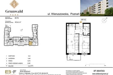 Rzut - Mieszkanie na sprzedaż 2 pokoje o powierzchni 45,44 m² - numer 8 F/15 w Grunwald Park