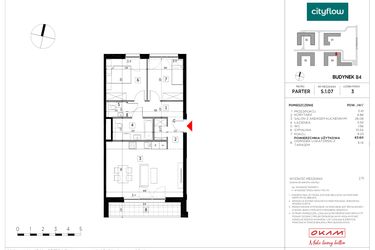 Rzut - Mieszkanie na sprzedaż 3 pokoje o powierzchni 63,6 m² - numer S.1.07 w CityFlow etap II
