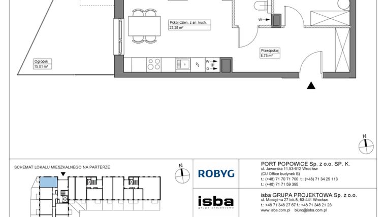 Rzut - Mieszkanie na sprzedaż 2 pokoje o powierzchni 47,55 m² - numer PPO/W/A/0/10 w Port Popowice bud. W