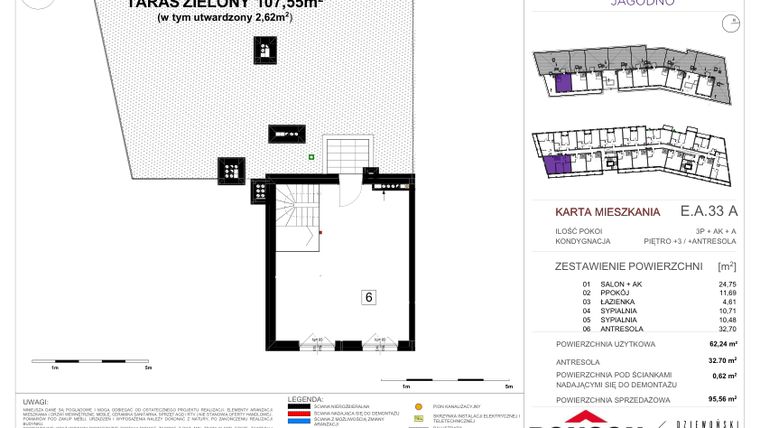 Rzut - Mieszkanie na sprzedaż 3 pokoje o powierzchni 62,44 m² - numer EA_33 w Viva Jagodno etap III