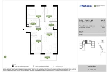 Rzut - Mieszkanie na sprzedaż 4 pokoje o powierzchni 67,96 m² - numer A1 19 w Zakątek Telimeny