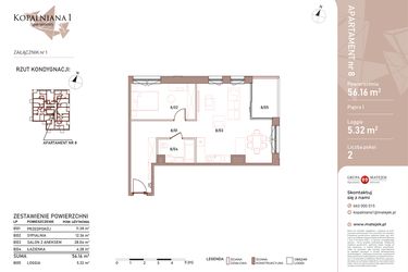Rzut - Mieszkanie na sprzedaż 2 pokoje o powierzchni 56,16 m² - numer 8 w Kopalniana