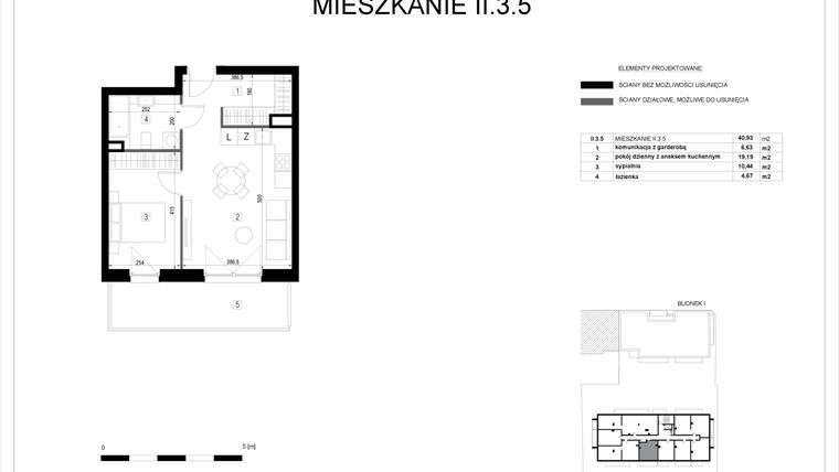 Rzut - Mieszkanie na sprzedaż 2 pokoje o powierzchni 40,93 m² - numer II.3.5 w Pryncypalna 66