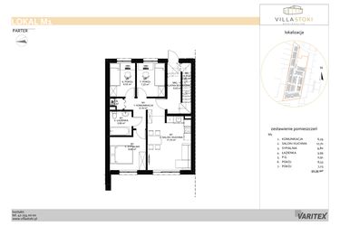 Rzut - Mieszkanie na sprzedaż 4 pokoje o powierzchni 52,35 m² - numer M1 w Villa Stoki (mieszkania)