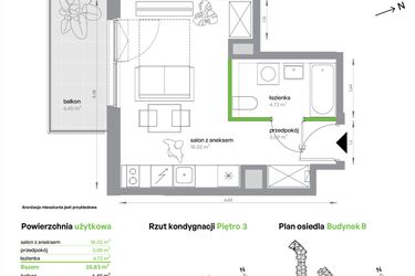 Rzut - Mieszkanie na sprzedaż 1 pokój o powierzchni 25,83 m² - numer BA0305/4 w M Bemowo