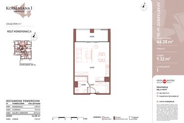 Rzut - Mieszkanie na sprzedaż 1 pokój o powierzchni 44,28 m² - numer 34 w Kopalniana