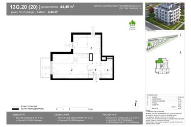 Rzut - Mieszkanie na sprzedaż 2 pokoje o powierzchni 44,45 m² - numer 13G.20 w Zielone Zamienie X