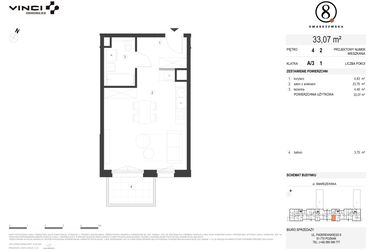 Rzut - Mieszkanie na sprzedaż 1 pokój o powierzchni 33,07 m² - numer A/3/4.2 w Smardzewska 8