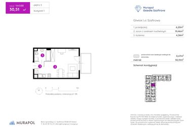 Rzut - Mieszkanie na sprzedaż 1 pokój o powierzchni 30,51 m² - numer 1.A.3.02 w Murapol Osiedle Szafirove II