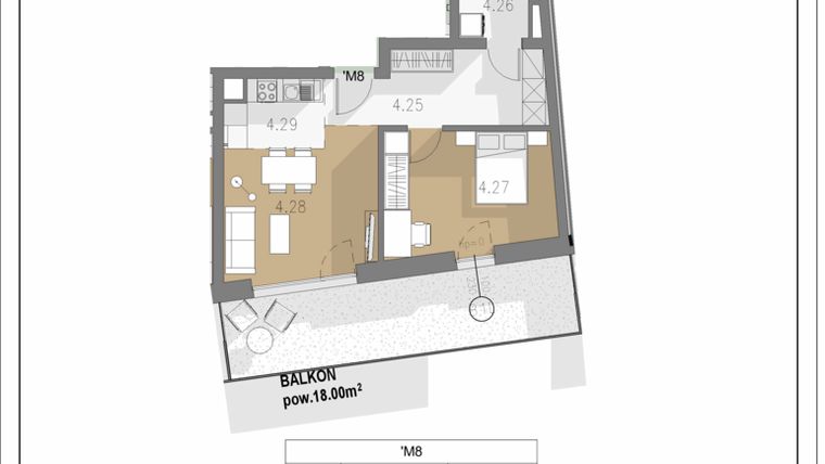 Rzut - Mieszkanie na sprzedaż 2 pokoje o powierzchni 74,35 m² - numer B.M8 w Villa Botanica