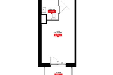 Rzut - Mieszkanie na sprzedaż 1 pokój o powierzchni 25,61 m² - numer A2 172LU w 29L - Apartamenty inwestycyjne