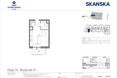 Rzut - Mieszkanie na sprzedaż 1 pokój o powierzchni 29,52 m² - numer HA0424 w Park Skandynawia V