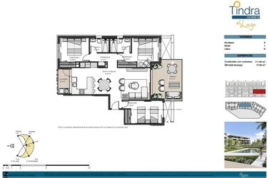 Rzut - Mieszkanie na sprzedaż 3 pokoje o powierzchni 111 m² - numer 1H w Tindra Homes el Lago
