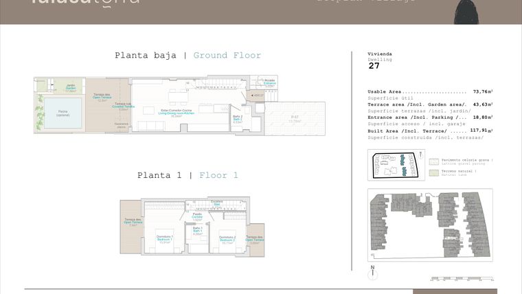 Rzut - Mieszkanie na sprzedaż 2 pokoje o powierzchni 73 m² - numer 27 w Talasa Terra - Denia