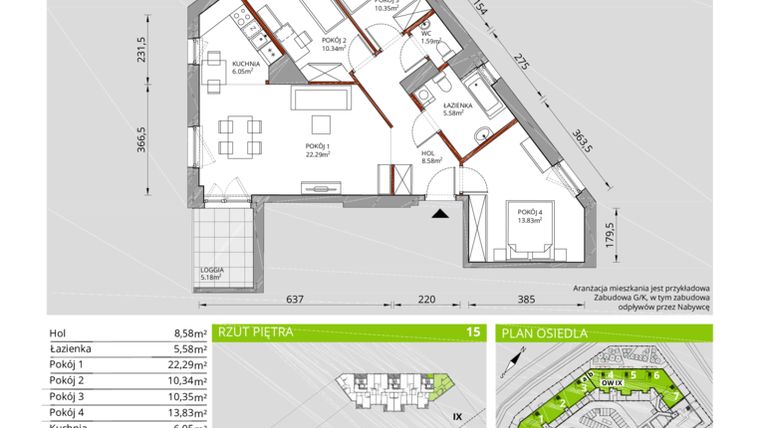 Rzut - Mieszkanie na sprzedaż 4 pokoje o powierzchni 78,61 m² - numer E2/6/15/1 w Na Woli