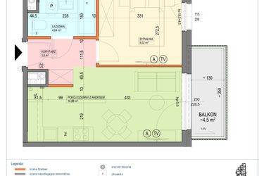 Rzut - Mieszkanie na sprzedaż 2 pokoje o powierzchni 33,74 m² - numer B1.2.18.2a w Junique I.II