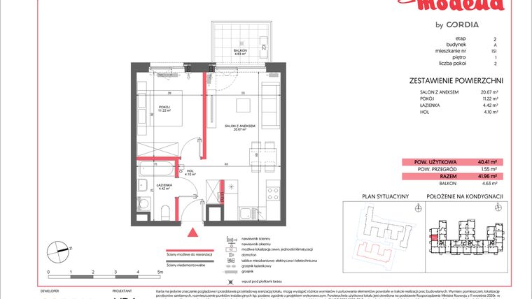 Rzut - Mieszkanie na sprzedaż 2 pokoje o powierzchni 40,41 m² - numer A.151 w Modena II