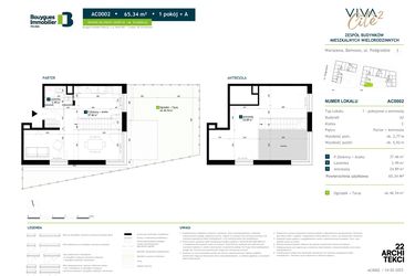 Rzut - Mieszkanie na sprzedaż 1 pokój o powierzchni 65,34 m² - numer AC0002 w Viva Cité 2