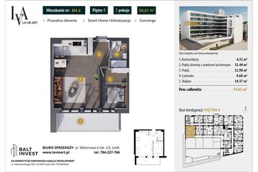 Rzut - Mieszkanie na sprzedaż 2 pokoje o powierzchni 54,61 m² - numer M4.6 w La Vie Art