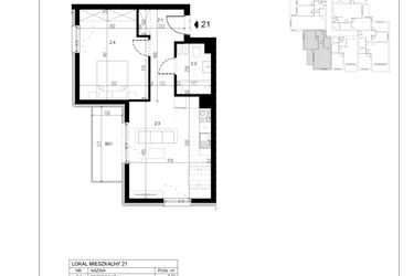 Rzut - Mieszkanie na sprzedaż 2 pokoje o powierzchni 47,48 m² - numer M21 w Trybuny Ludów 3